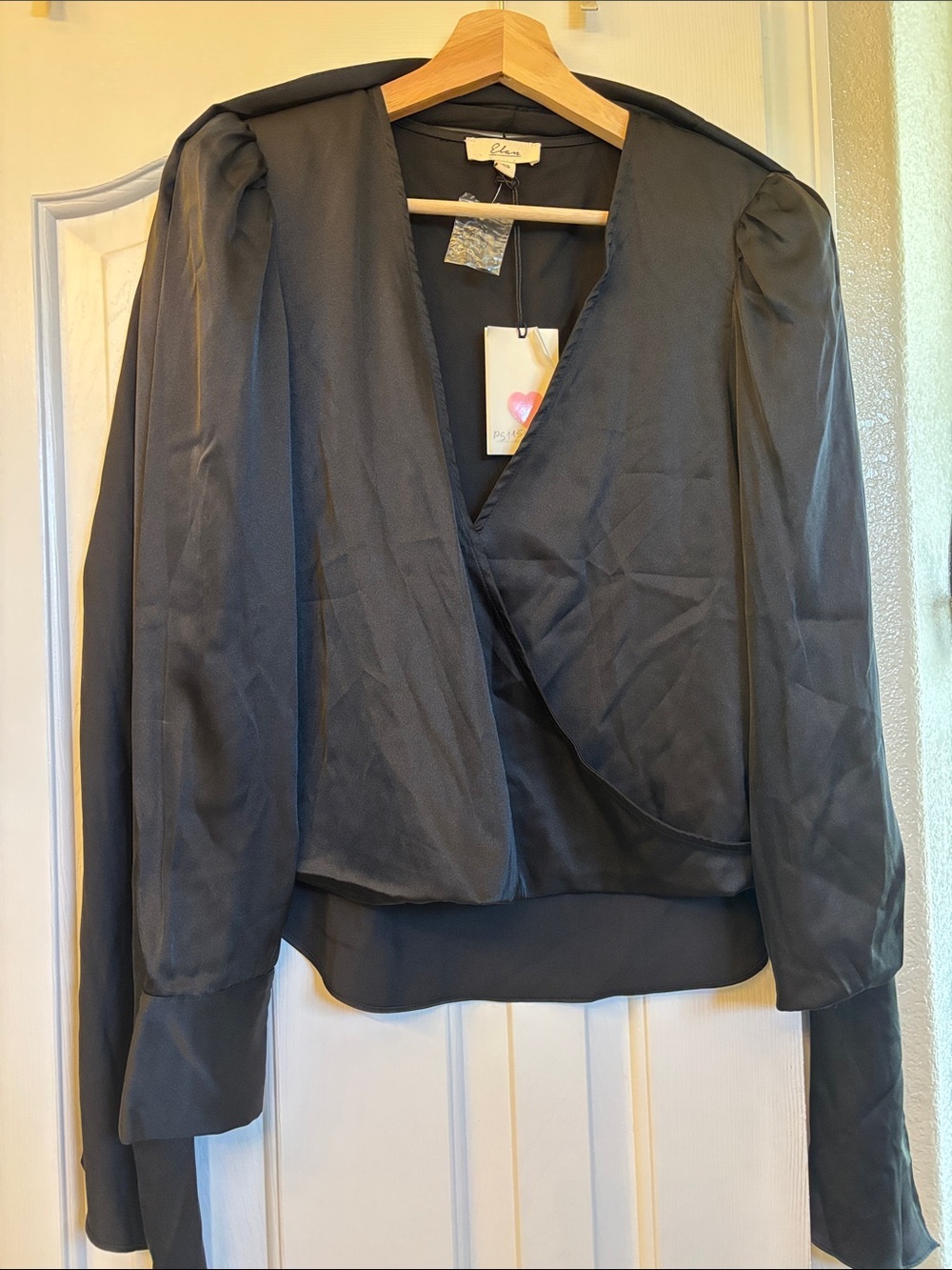 Elan Black Tie Blouse With Buttoned Cuffs- NWT